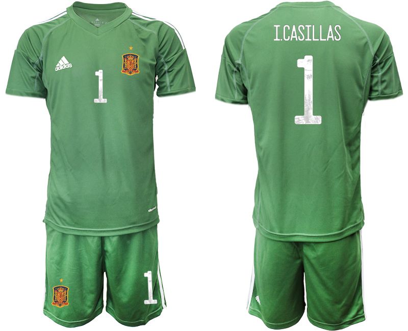 Men 2021 World Cup National Spain army green goalkeeper #1 Soccer Jerseys1